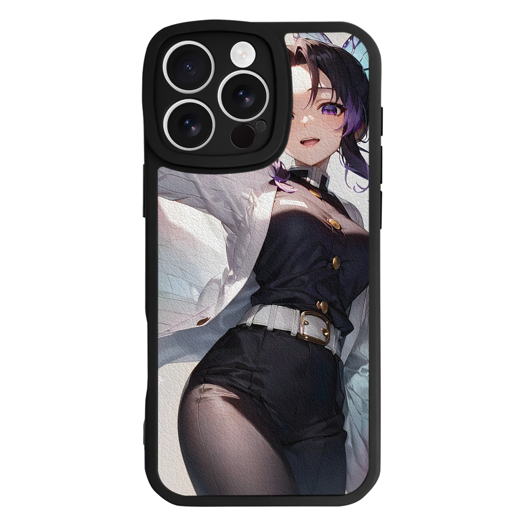 （画像用） 鬼滅の刃（きめつのやいば）蟲柱-胡蝶 しのぶ／こちょう しのぶ Kochou Shinobu 【iPhone 16シリーズ対応】シリコンスマホケース（レザー調） 材質：シリコン